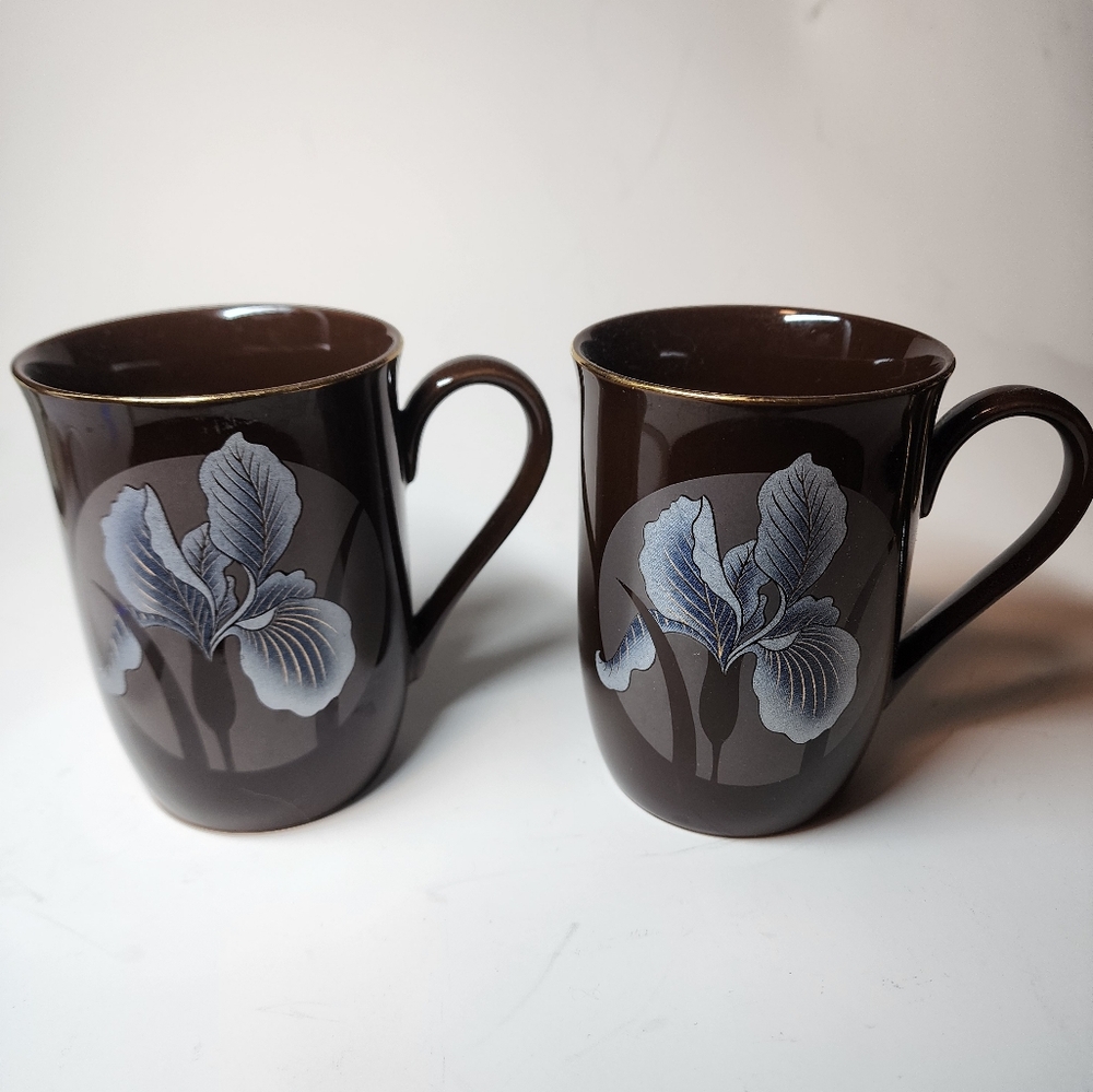 Otagiri Iris Mugs Rich Chocolate Brown Color, Gold Accents